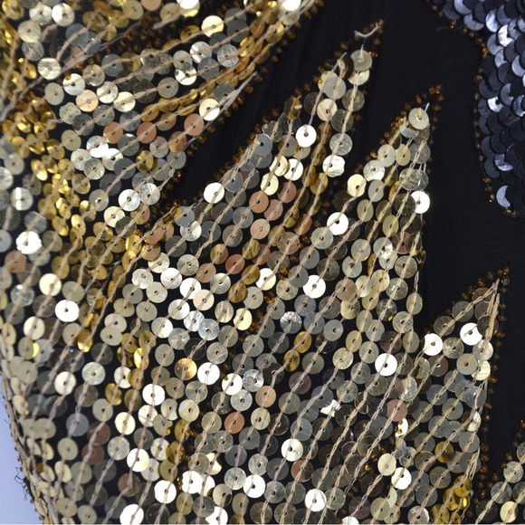 Vintage 80s VTG Butterfly Disco Sequined Silk Bolero Blouse Top Gold and Black - Picture 4 of 6